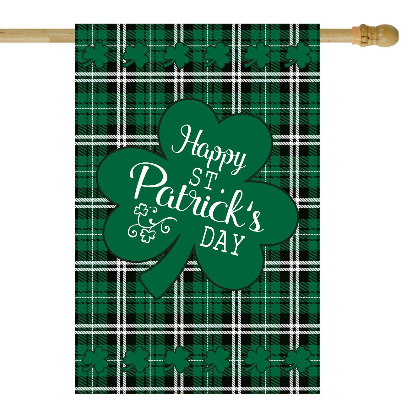 Happy St. Patrick's Day Plaid Outdoor House Flag 28" x 40"